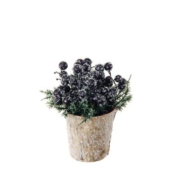 Artificial arrangement of chokeberry and pine ZENSA, decorative pot, black, 5.1"/13cm, Ø 4.7"/12cm