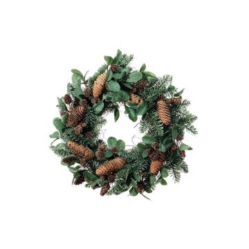 Artificial wreath of fir and woolly hedgenettle LIRONA with cones, green, Ø 14"/35cm