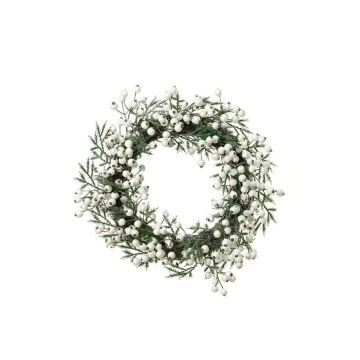 Decorative wreath of rowan and cedar NURIT, white-green, Ø 12"/30cm