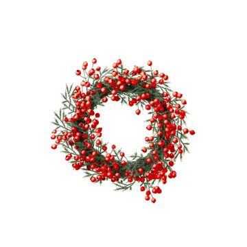 Decorative wreath of rowan and cedar NURIT, red-green, Ø 12"/30cm