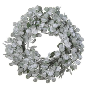 Artificial wreath Eucalyptus PHONG, frosted, white-green, Ø 18"/45cm