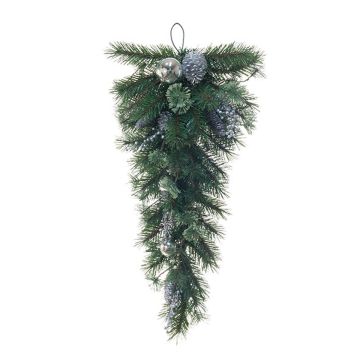 Artificial fir tree CICILIA, hanging, cones, balls, berries, green-silver, 30"/75cm