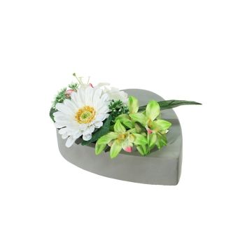 Artificial flower arrangement of gerbera, orchid, rose and lily ERENE, decorative pot, cream-green-pink, 4.7"/12cm, Ø 10"/25cm