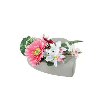 Artificial flower arrangement of gerbera, orchid, rose and lily ERENE, decorative pot, pink-white-fuchsia, 4.7"/12cm, Ø 10"/25cm