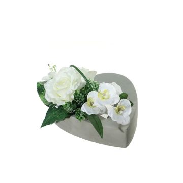 Artificial flower arrangement of rose, orchid, lily and hops JELVA, decorative pot, white, 5.1"/13cm, Ø 10"/25cm