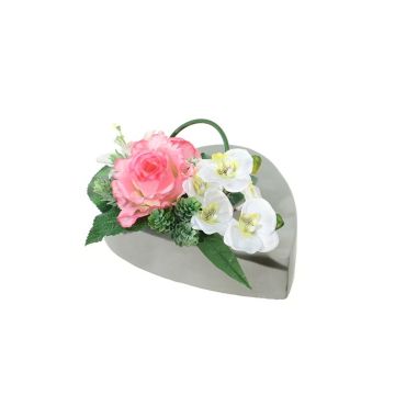 Artificial flower arrangement of rose, orchid, lily and hops JELVA, decorative pot, pink-white, 5.1"/13cm, Ø 10"/25cm