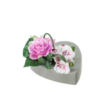 Artificial flower arrangement of rose, orchid, lily and hops JELVA, decorative pot, purple-fuchsia-white, 5.1"/13cm, Ø 10"/25cm