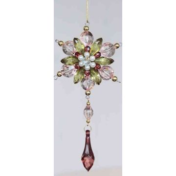 Decorative flower ornament for hanging GARAH, acrylic, drops, green-gold, 6.3"/16cm, Ø3.1"/8cm