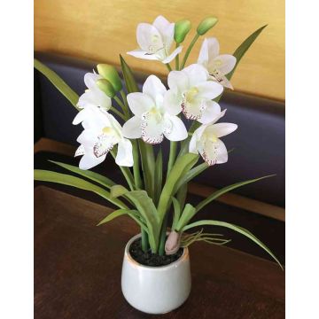 Artificial cymbidium orchid NALA in ceramic pot, cream, 20"/50cm