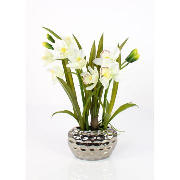 False cymbidium NALA in a ceramic pot, cream, 20"/50cm, Ø2.8"-4"/7-10cm