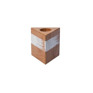 Triangular wooden candle holder KARLINA for dinner candles, natural-white, 6x6x6cm