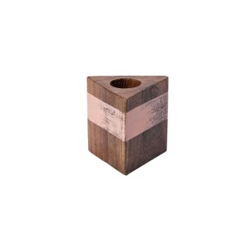 Triangular wooden candle holder KARLINA for dinner candles, natural-salmon, 6x6x6cm