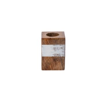 Rectangular wooden candle holder KARLINA for dinner candles, natural-white, 4x4x6cm