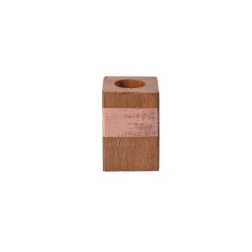 Rectangular wooden candle holder KARLINA for dinner candles, natural-salmon, 4x4x6cm