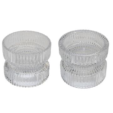 Reversible glass candle holder ARTORIUS for maxi tea lights, pillar candles, clear, 7,3cm, Ø8,9cm