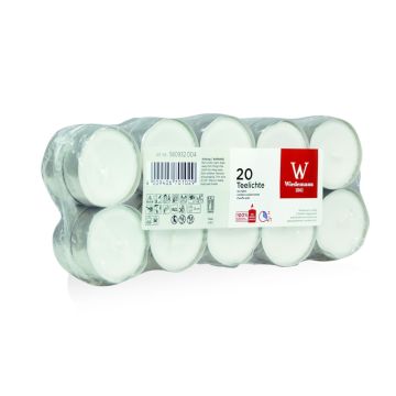 Tea lights KENNY, 20 pieces, white, 0.6"/1,5cm, Ø1.5"/3,7cm, 4h