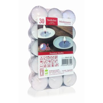 Tea lights KENNY, 30 pieces, white, 0.9"/2,2cm, Ø1.5"/3,9cm, 8h