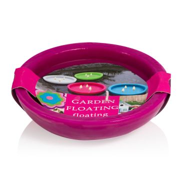 Floating candle for outdoors NEREA, three wicks, pink, 1.8"/4,5cm, Ø6"/15,8cm, 5,5h