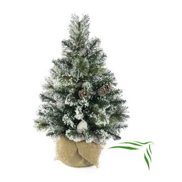 Artificial Fir tree RIGA, cones, jute bag, white, 24"/60cm, Ø 16"/40cm