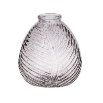 Glass bottle NELLOMIO with leaf structure, clear, 5.1"/13cm, Ø4.7"/12cm