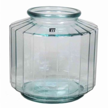 Vase with grooves LOANA, glass, clear-blue, 9"/23cm, Ø9"/23cm