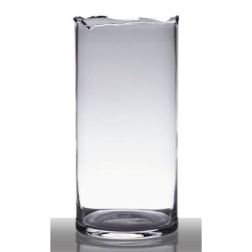 Decorative vase with broken edge BROOKE, glass, clear, 15"/37cm, Ø7"/18cm