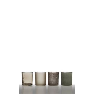 Set of 4 tea light glasses LYLA, brown-grey, 11"x2.8"x3.1"/28,5x7x8cm