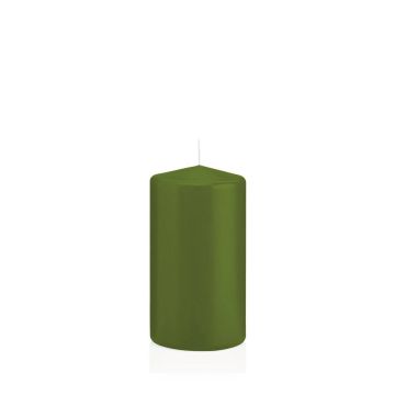 Lantern candle MAEVA, pillar, olive green, 5"/13cm, Ø2.8"/7cm, 52h - Made in Germany