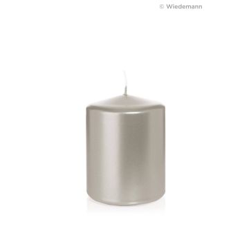 Festive block candle ROSELLA, silver, 4"/10cm, Ø3.1"/8cm, 45h - Made in Germany