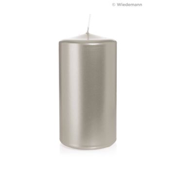 Festive block candle ROSELLA, silver, 6"/15cm, Ø3.1"/8cm, 69h - Made in Germany