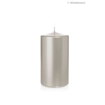 Festive block candle ROSELLA, silver, 5"/13cm, Ø2.8"/7cm, 52h - Made in Germany