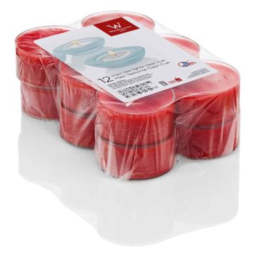 Large tea lights KENNY, 12 pcs, ruby red, 0.8"/2,1cm, Ø2.2"/5,6cm, 8h