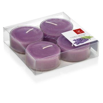 Tea lights ASTRID with fragrance, Lovely Lavender, 4 pcs, violet, 0.7"/1,9cm, Ø2.2"/5,7cm, 8h