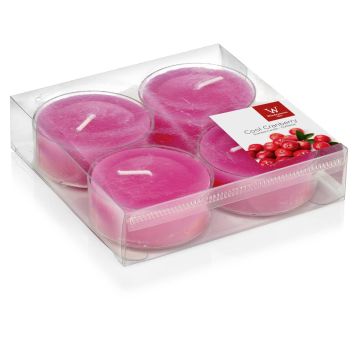 Tea lights ASTRID with fragrance, Cool Cranberry, 4 pcs, pink, 0.7"/1,9cm, Ø2.2"/5,7cm, 8h