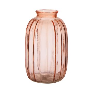 Bottle SILVINA made of glass, grooves, pale pink-clear, 17,7cm, Ø10,8cm