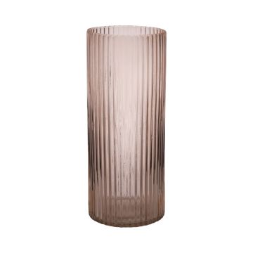 Flower vase SORCHA with grooves, glass, pale pink-clear, 30cm, Ø12,5cm