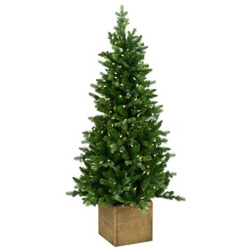 Fake Christmas tree OMAHA SPEED DELUXE, wooden pot, LEDs, 4ft/135cm, Ø26"/65cm