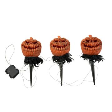 Halloween decoration pumpkins JERVIS with earth spike, LEDs, 3 pieces, 40cm