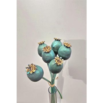 Artificial poppy capsules TSCHIKO in a bunch, mint green, 12"/30cm