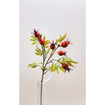 Decorative dog rose branch VIVEKA with rose hips, red, 20"/50cm