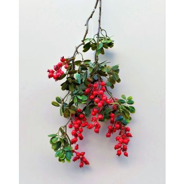 Plastic apple rose branch WARUNA with rose hips, red, 33"/85cm