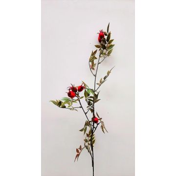 Artificial dog rose branch VARDALIA with rose hips, red, 3ft/95cm