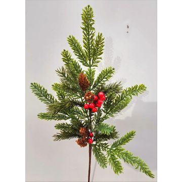 Decorative branch VARDALIA, fir, berries, cones, red-green, 30"/75cm