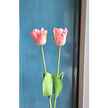 Plastic flower Parrot tulip PETSCHORA, pink-cream, 26"/65cm