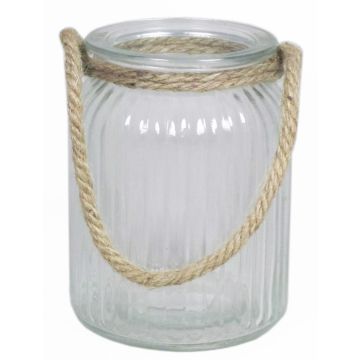 Candle jar ADANNA with handle, vertical stripes, clear, 5.7"/14,5cm, Ø4.3"/11cm