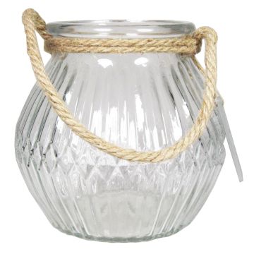 Candle jar AFENI with handle, diamond pattern, clear, 5.7"/14,5cm, Ø6.3"/16cm