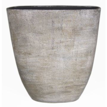 Flower vase made of ceramic AGAPE oval with texture, white-brown, 20"x6.7"x22"/51x17x57cm