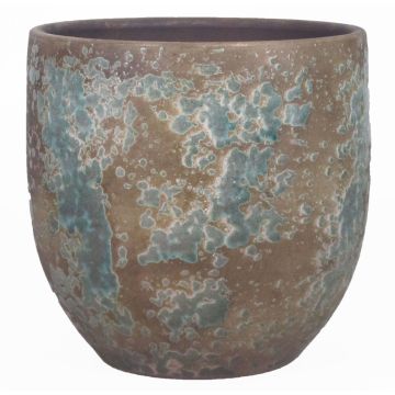 Ceramic flower pot TSCHIL, rustic, colour gradient, brown-green, 13"/34cm, Ø13"/34cm