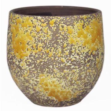 Flower pot TSCHIL made of ceramic, rustic, colour gradient, ochre yellow-brown, 8"/20cm, Ø8"/20cm