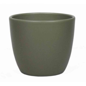 Ceramic pot for plants TEHERAN BASAR, olive green matt, 6.7"/17cm, Ø7.7"/19,5cm